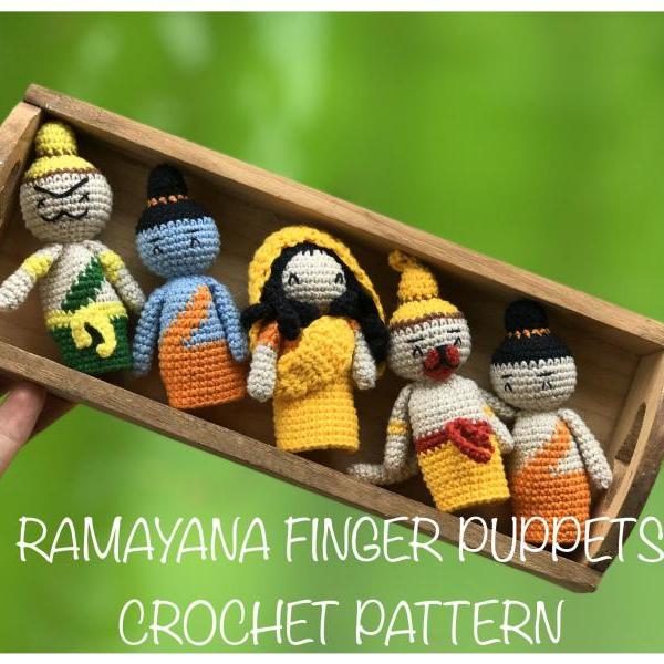 FINGER PUPPET amigurumi crochet pattern Ramayana, play at home toddler gift, living room art decoration (PDF English tutorial)
